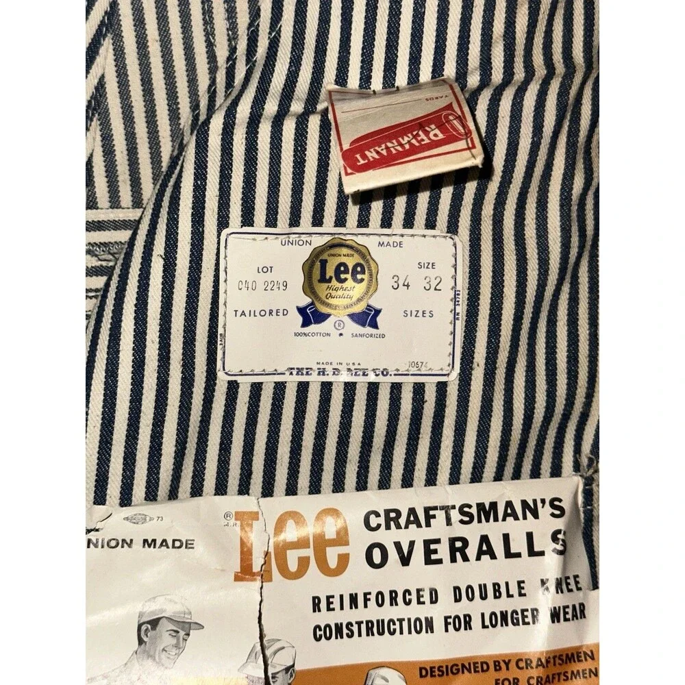 BNWT Lee Overall Bibs Sanforized Union Made Blue Pinstripe Carpenter USA 34/32